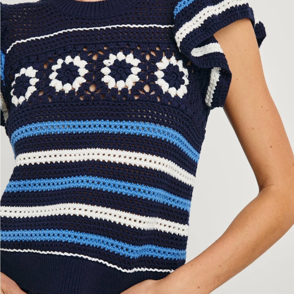 Rails Penelope Navy and Blue Striped Crochet Top